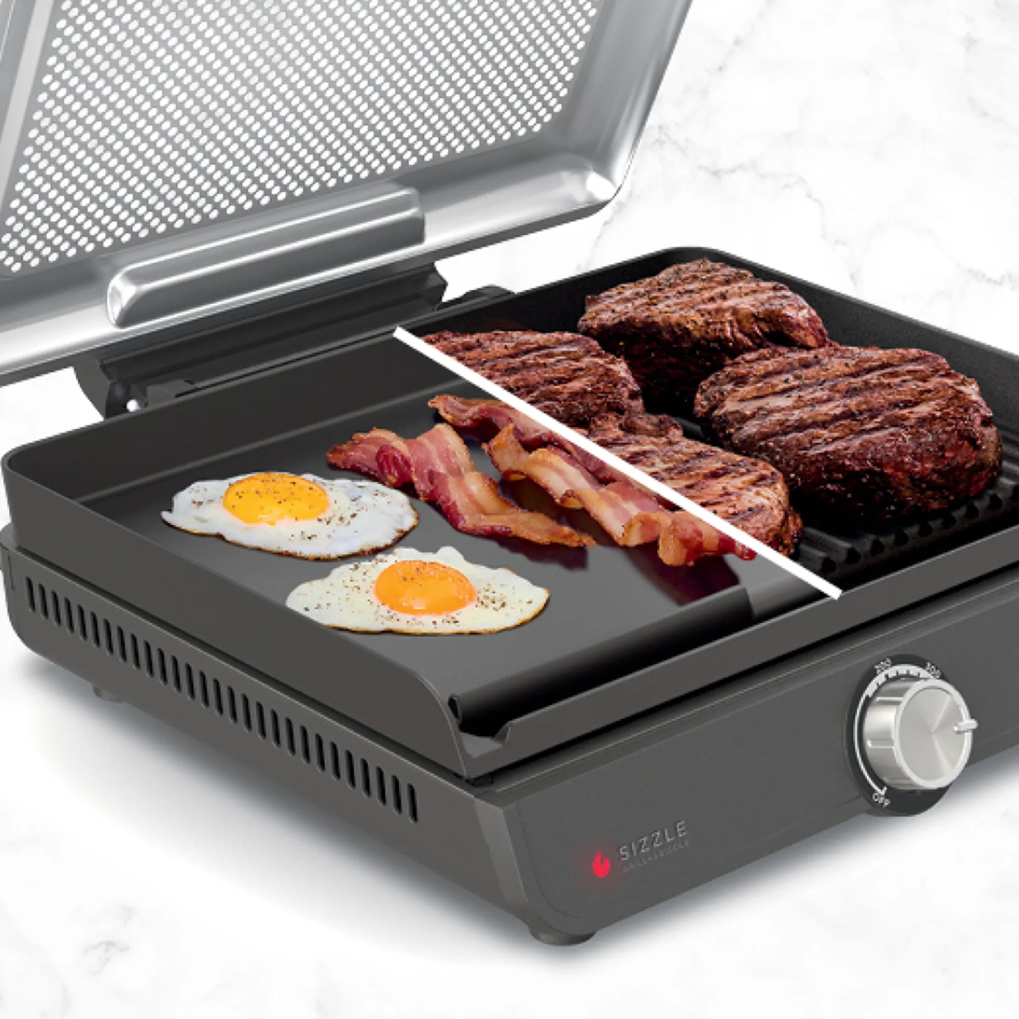 Ninja Sizzle Indoor Electric Grill with Flat Plate - Countertop Smokeless Grill for Steak, Chicken, Vegetables - Perfect for Small Kitchens, Apartments & Healthy Cooking