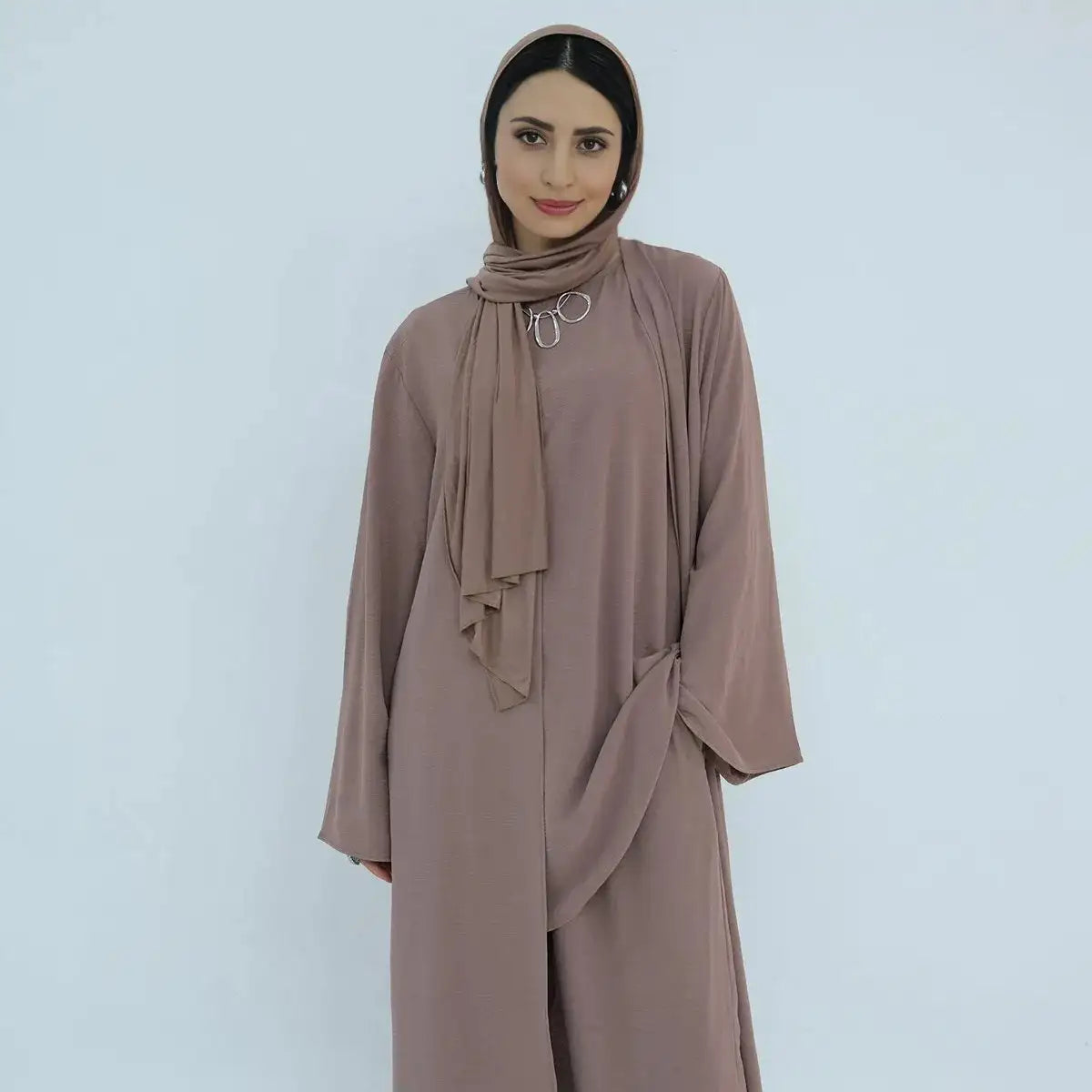 3-Piece Sleeveless Top & Pant Suit with Open Abaya Dress for Muslim Women - Modest Islamic Fashion for Prayer, Eid, Wedding & Special Occasions