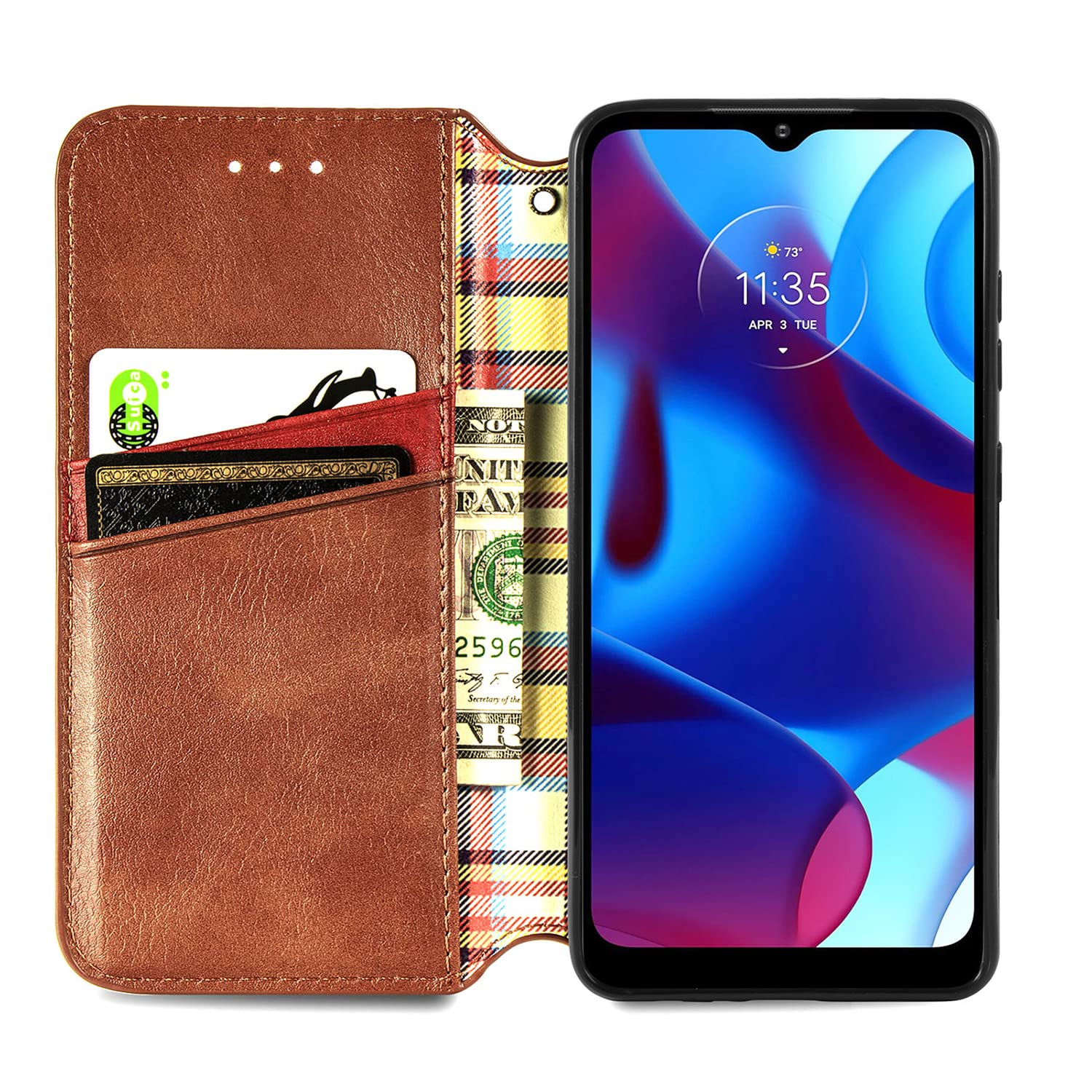 Premium PU Leather Wallet Case for Motorola Moto G Pure with Kickstand, Card Holder & Magnetic Closure - Brown Flip Folio Cover | Perfect for Daily Use, Travel & Business Meetings