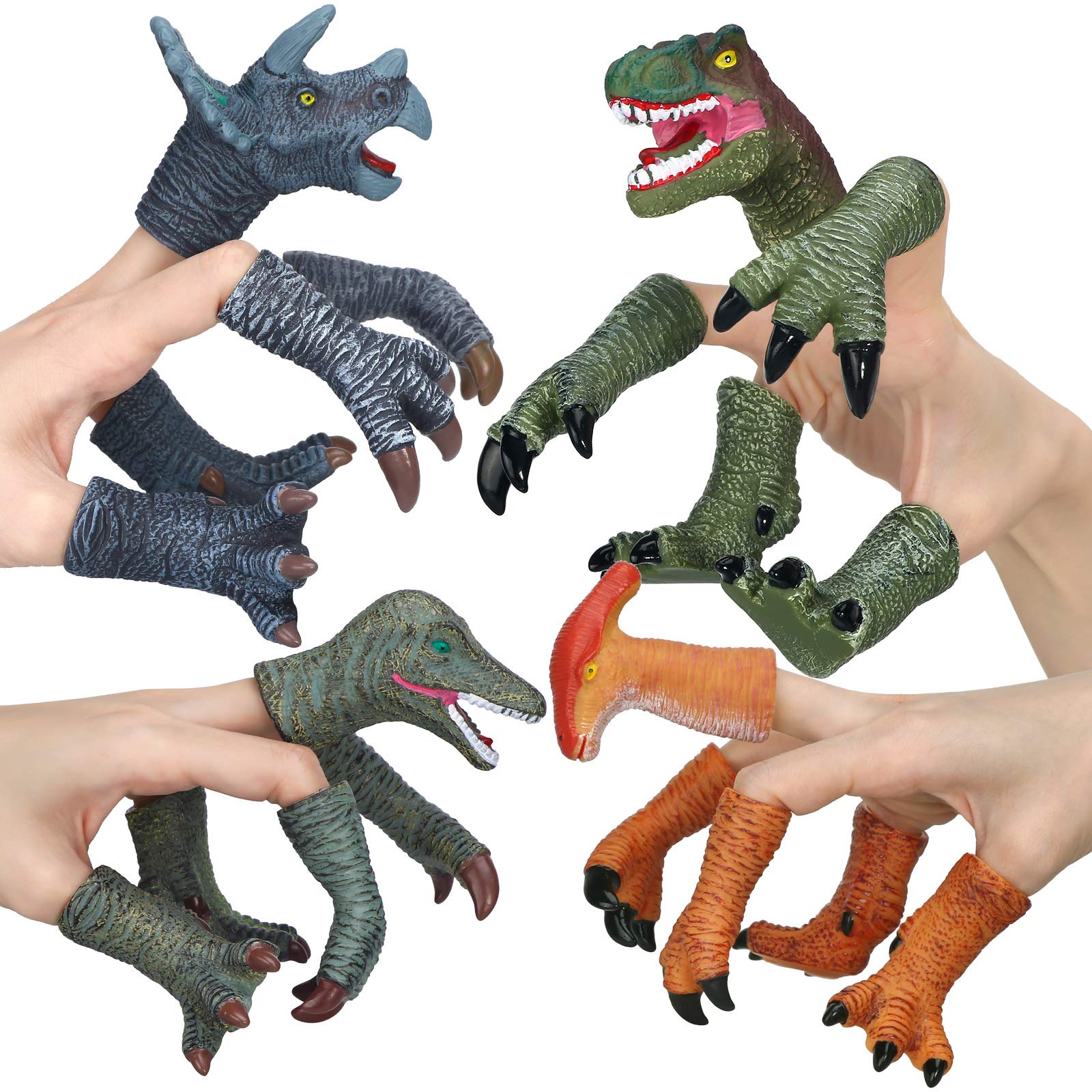 Dinosaur Toys for Kids - 20pcs Rubber Dinosaur Finger Puppets Set with Heads, Paws & Feet - Educational Bath Toys & Role Play Figures for Toddlers - Perfect for Storytelling, Bathtime Fun & Preschool Learning Activities