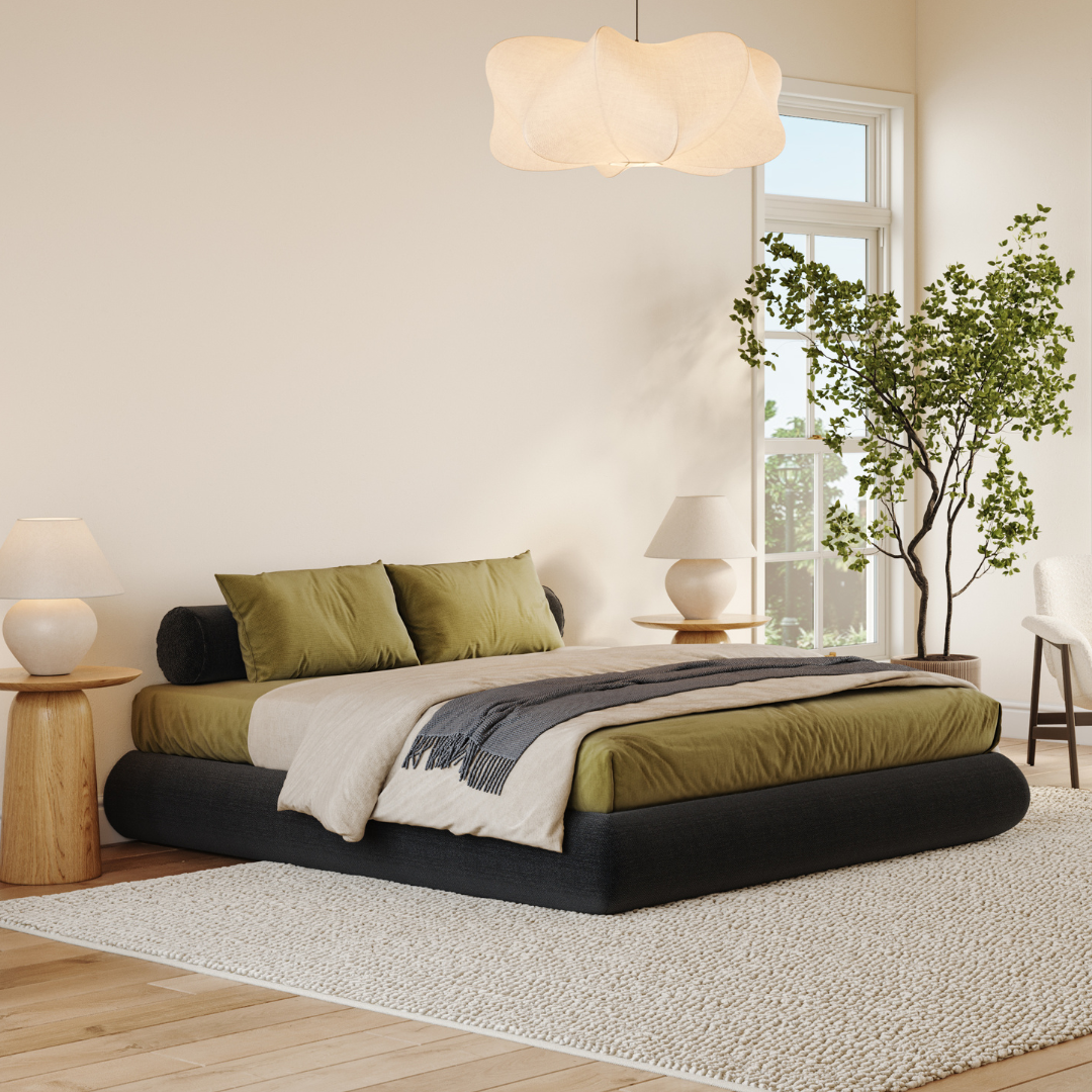 Luna Bed Frame - Queen Size Black Onyx Platform Bed with Wooden Slats & Noise-Free Support | Modern Bedroom Furniture for Home & Apartment