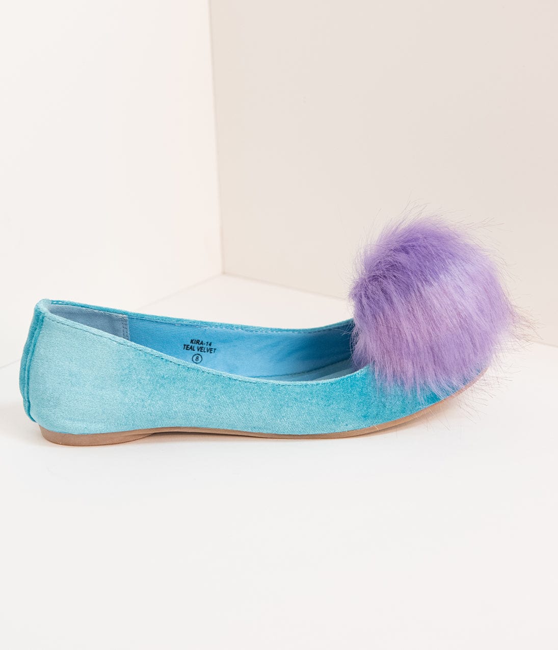 Teal Velvet & Purple Pom Pom Ballet Flats for Women - Comfortable Slip-On Shoes for Casual Wear, Dance, and Parties | Soft & Stylish Flats for Everyday Outfits