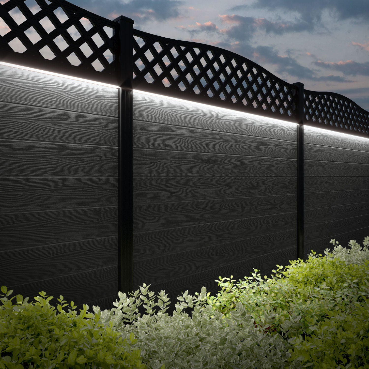 Classic High Wave Fence Panel - Dark Grey Composite Fencing with Durable Posts | Outdoor Privacy & Garden Security Solution