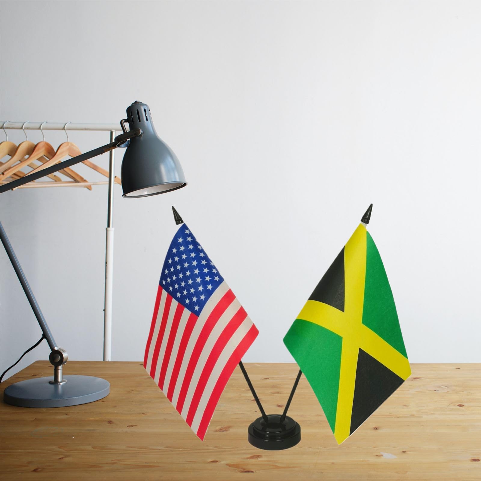 Miniature USA & Jamaica Friendship Table Flags Set - American and Jamaican Desk Flags for Office, Home Decor, Room Display - Perfect for International Events, Cultural Celebrations, and Diplomatic Gifts