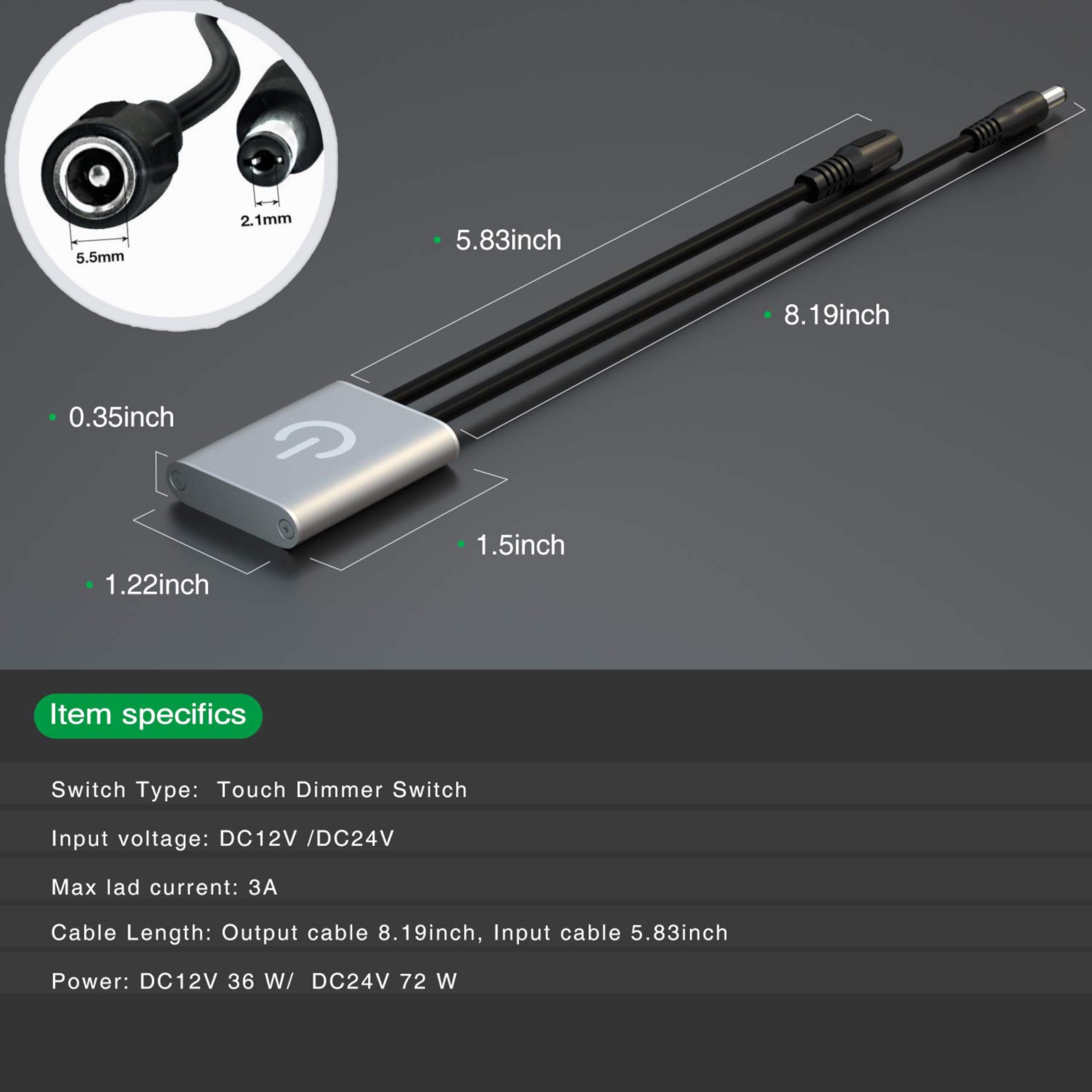 Sensky 12V 24V DC Touch On/Off Dimmer Switch with Brightness Adjustment - LED Cabinet Light, Strip Light & Rigid Light Bar Controller - Perfect for Home, Office & RV Lighting Control