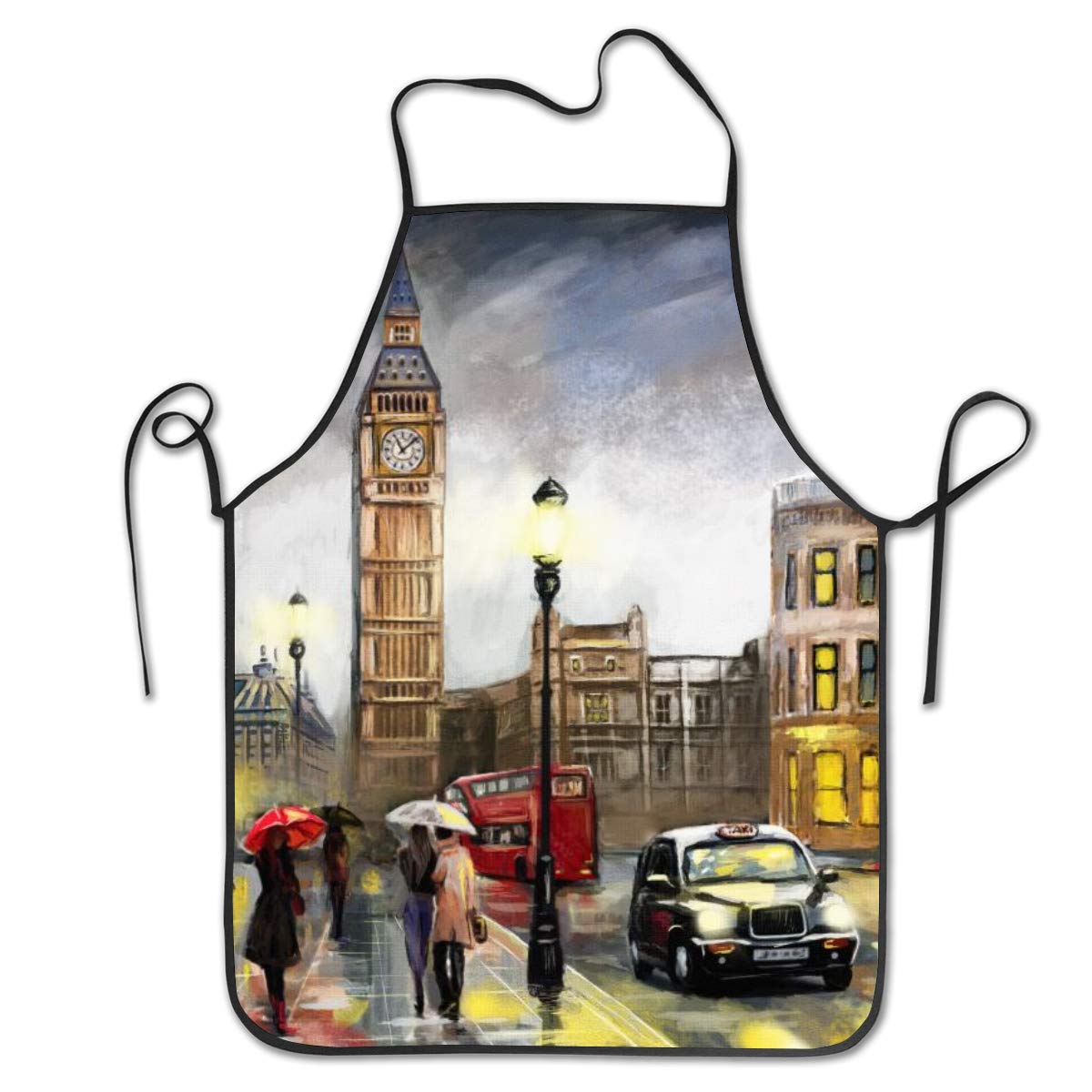 YISHOW Adjustable Bib Apron for Cooking & Painting - Washable Unisex Chef Apron for Kitchen, BBQ, Baking & Art - London Style Design