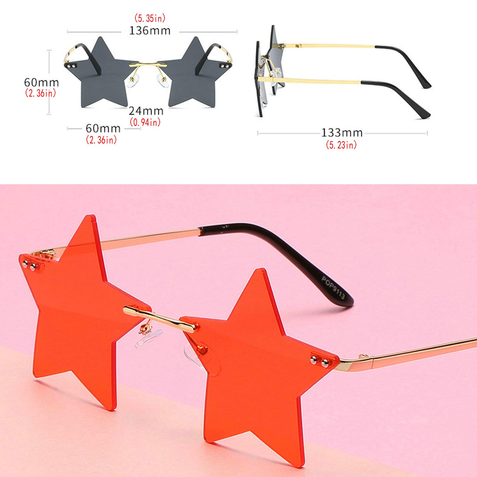Stylish Rimless Star-Shaped Sunglasses for Women & Men - Transparent UV Protection Party Glasses - Trendy Pentagram Eyewear for Festivals, Cosplay & Everyday Fashion
