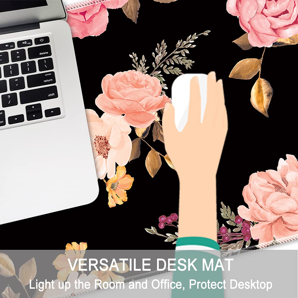 Pemlari XXL Gaming Mouse Pad - 35.4x15.7 Inch Large Extended Mouse Mat with Non-Slip Rubber Base, Water-Resistant Desk Mat for Keyboard & Mouse - Perfect for Gaming Setup, Office Work & Home Computer Use - Peony Design