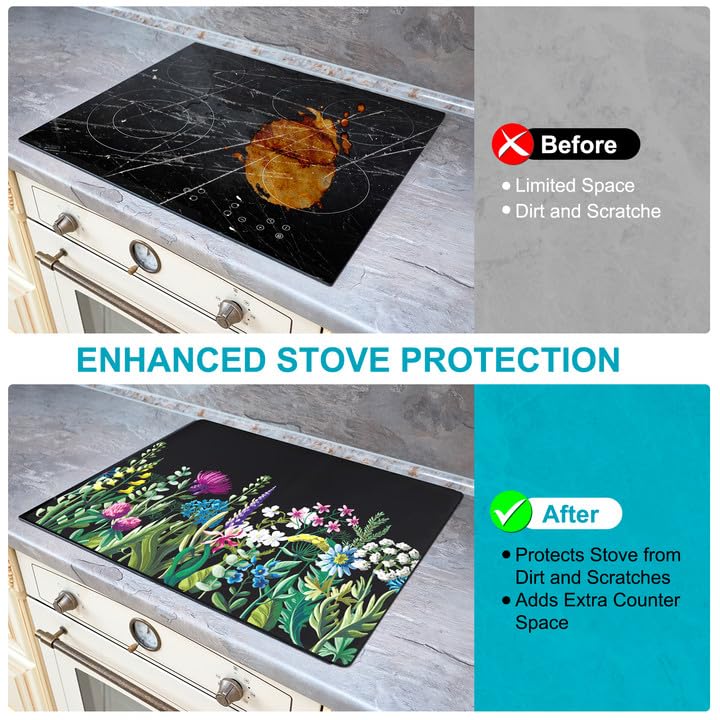 30x21 Inch Heat-Resistant Glass Stove Top Cover for Electric Stoves - Non-Slip Natural Rubber Cooktop Protector for Countertops & Washers | Dishwasher Safe & Multipurpose Kitchen Accessory | Perfect for Small Kitchens, RV Living & Counter Protection