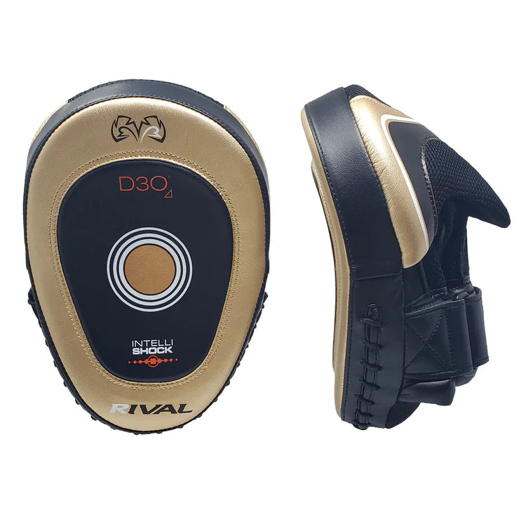 RIVAL FOCUS MITTS RPM10 INTELLI SHOCK Boxing Training Gloves - Black/Gold for MMA, Kickboxing & Heavy Bag Workouts