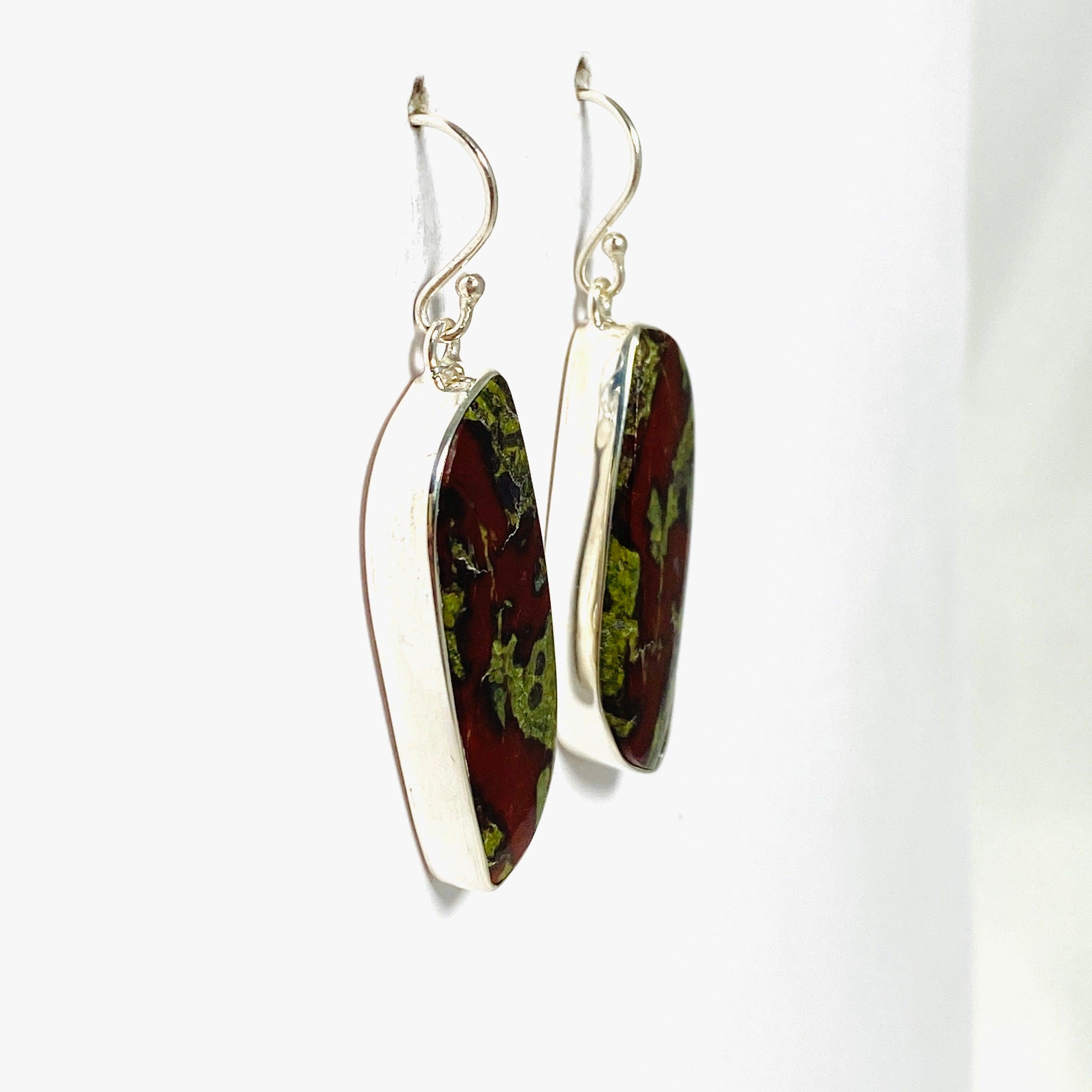 Bastite Dragon's Blood Jasper Freeform Earrings KEGJ1436 - Handmade Boho Dangle Earrings for Women, Healing Crystal Jewelry Gift - Perfect for Yoga, Meditation & Spiritual Healing