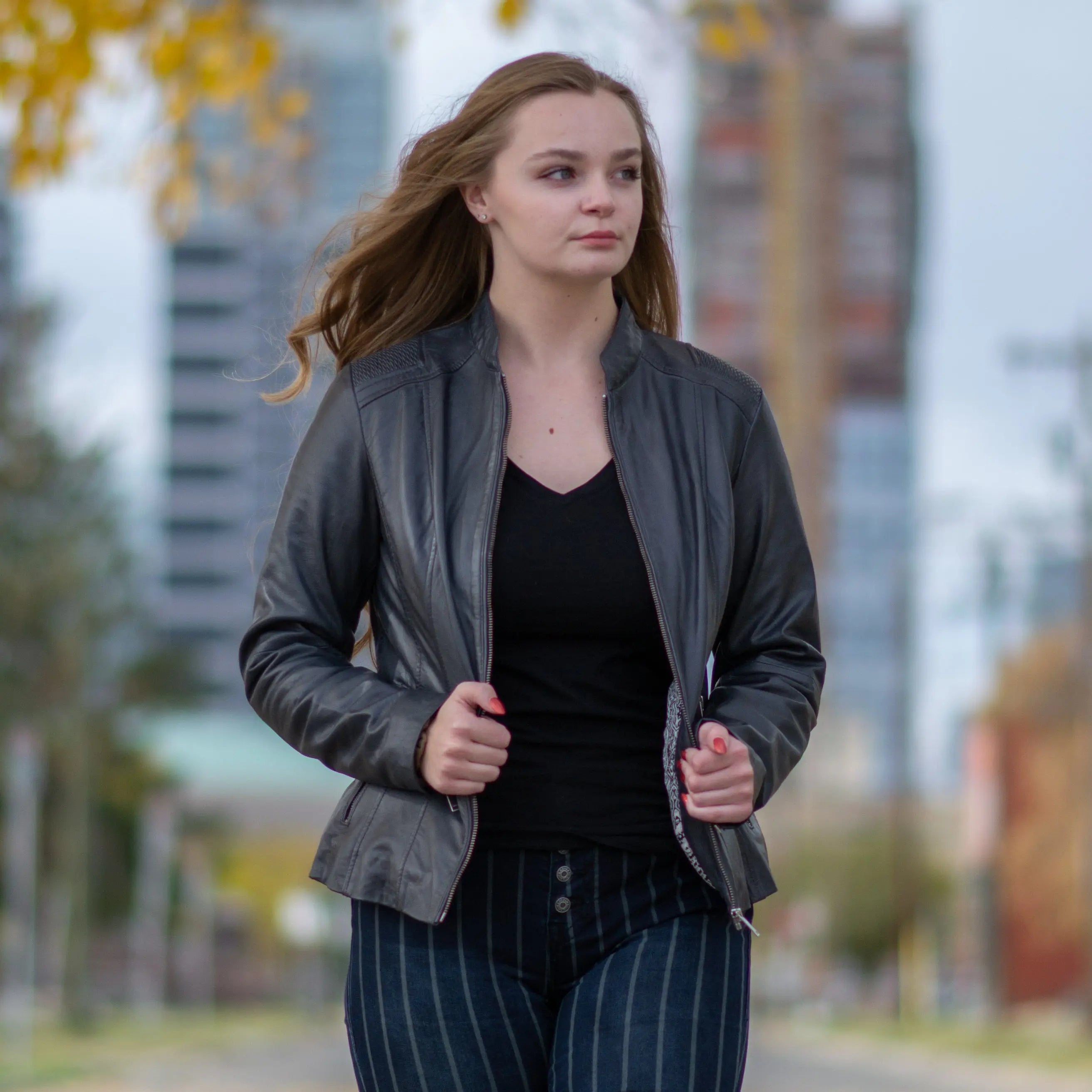 BOL Women's Basket Weave Accent Leather Jacket - Stylish Faux Leather Moto Jacket for Women, Fashionable Outerwear for Fall & Winter - Perfect for Casual Outings, Date Nights & Office Wear