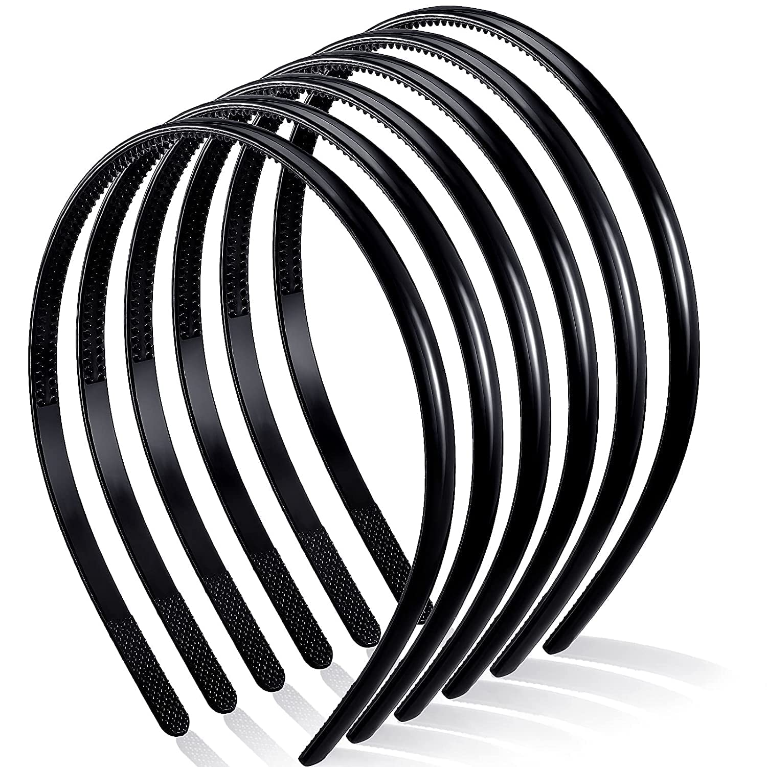 6-Pack Black Plastic Plain Headbands with Teeth Comb - Skinny DIY Hair Bands for Women & Girls - Perfect for Halloween, Cosplay, and Everyday Hairstyling