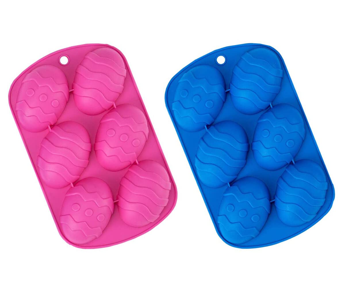 2 Pack Easter Egg Silicone Cake Molds - 6 Cavity Chocolate Candy Molds for DIY Baking, Jelly, Fondant - Perfect for Easter Treats, Holiday Desserts & Party Favors