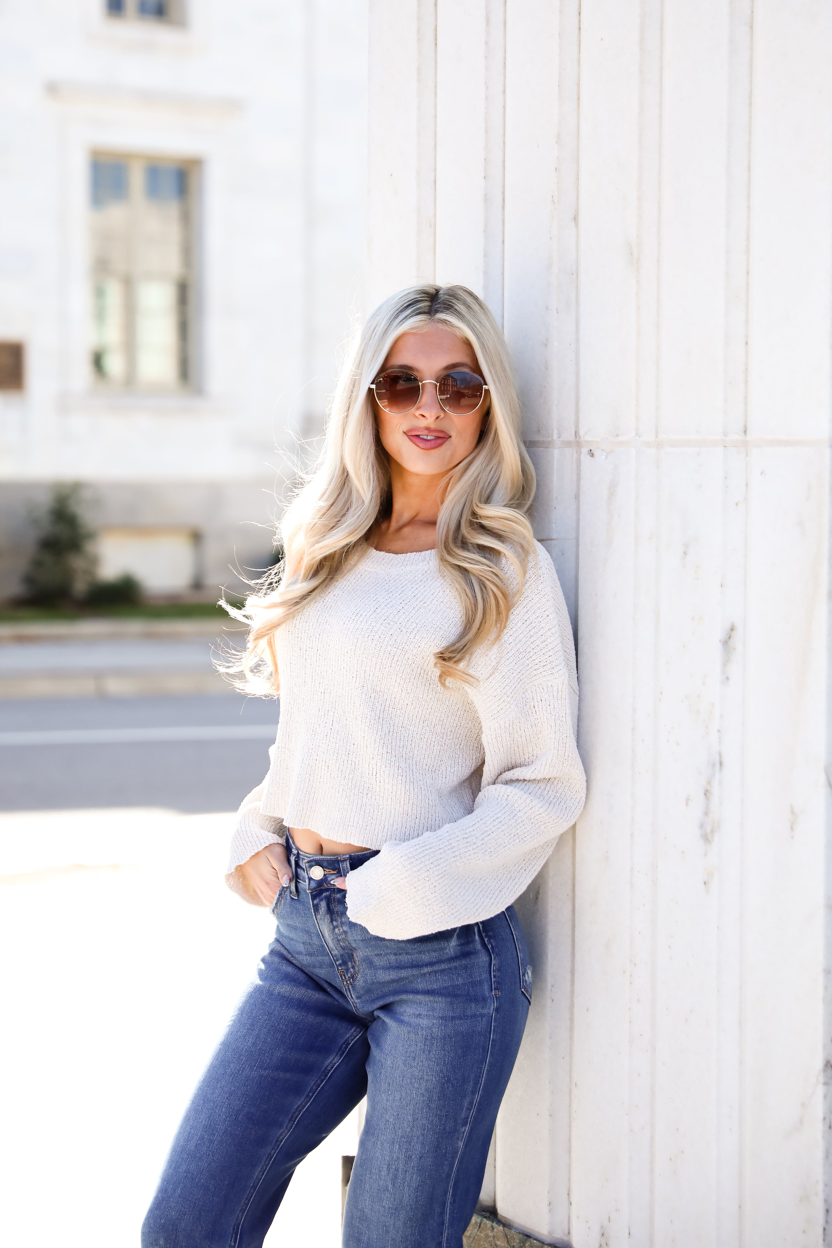 Best Essence Ivory Cropped Sweater for Women - Soft Knit Pullover Top - Trendy Casual Outfit for Fall & Winter - Perfect for Dates, Office & Coffee Dates