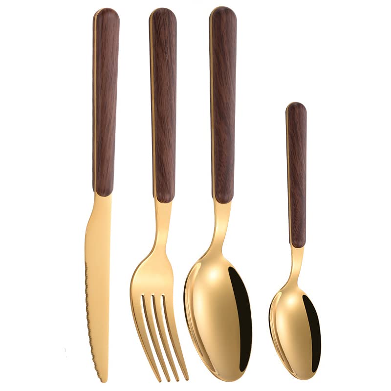 32-Piece Gold Silverware Set for 8 - Stainless Steel Flatware Set with Mirror Polished Forks, Knives & Spoons - Elegant Dinnerware for Family Gatherings, Weddings & Daily Dining (Perfect for Holiday Meals, Dinner Parties & Restaurant-Style Presentation)