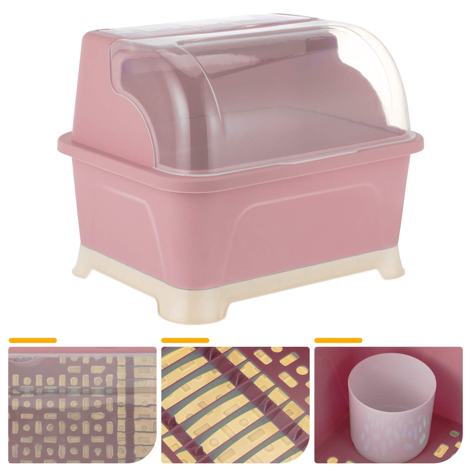 Pink Dish Drying Rack with Lid - Space Saving Bottle Storage Organizer for Kitchen Cabinet - Holds Coffee Mugs, Tea Cups, Bowls & Kitchenware - Perfect for Small Spaces, Dish Organization & Countertop Storage