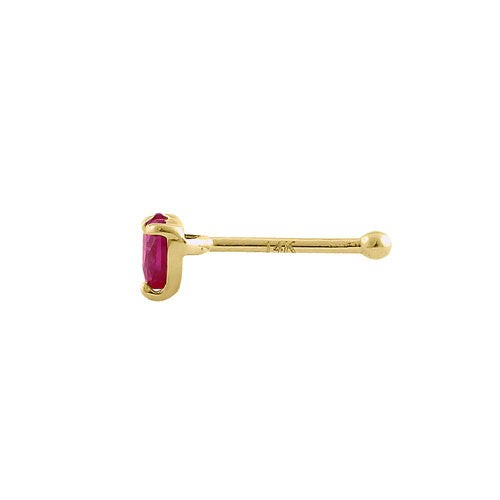 14K Solid Yellow Gold Ruby Heart CZ Straight Nose Stud - Hypoallergenic Nose Ring for Women, Perfect for Everyday Wear & Special Occasions