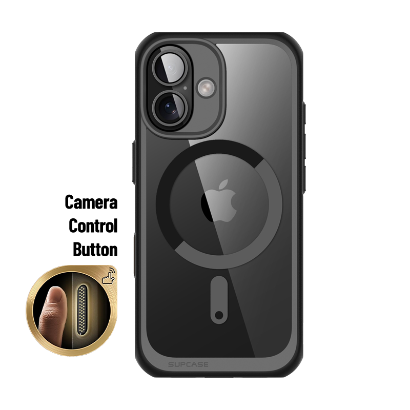 iPhone 16 6.1 Inch Unicorn Beetle MAG Slim Clear Case with MagSafe & Camera Control Button - Shockproof Protective Cover for Everyday Use, Work & Travel - Black
