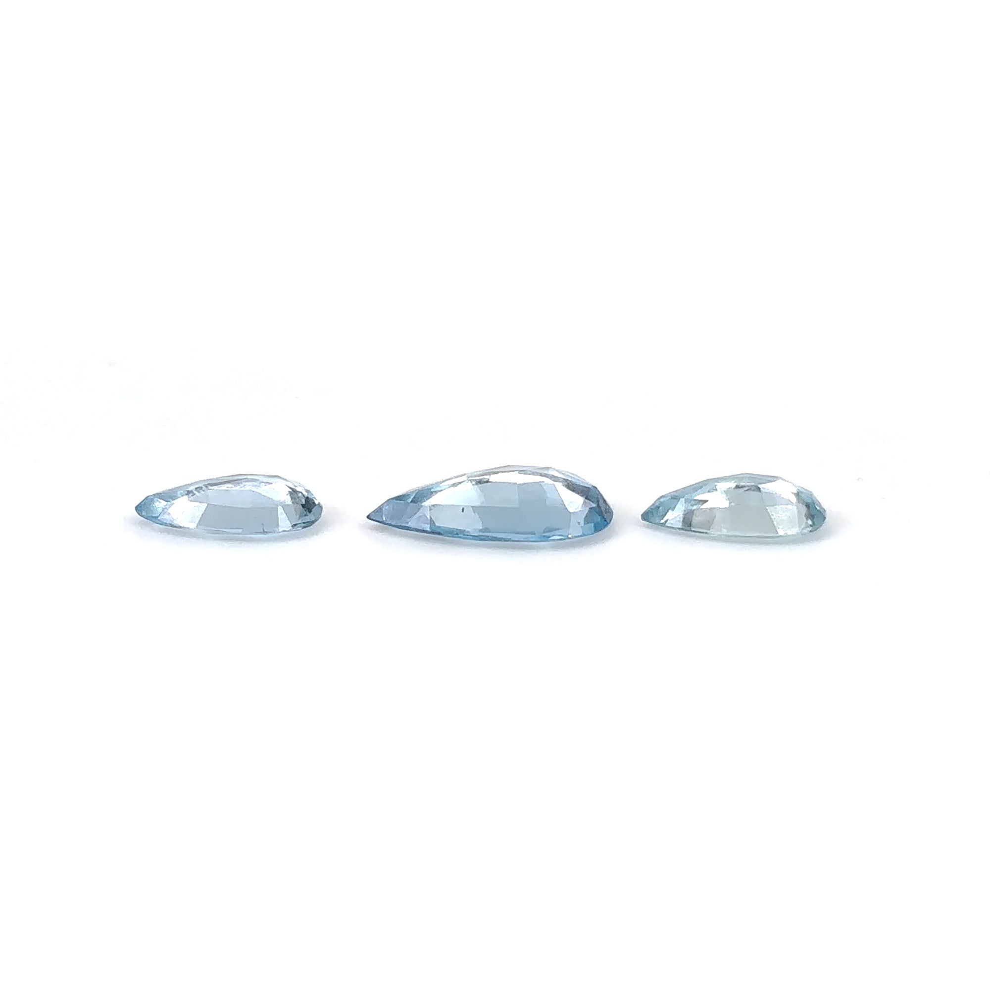 Natural Blue Aquamarine Gemstone - 4.75cts Untreated Rose Cut Pear Shape (10.5x7mm & 14x9mm, 3pcs) for Jewelry Making, Engagement Rings & Healing Crystal Collections