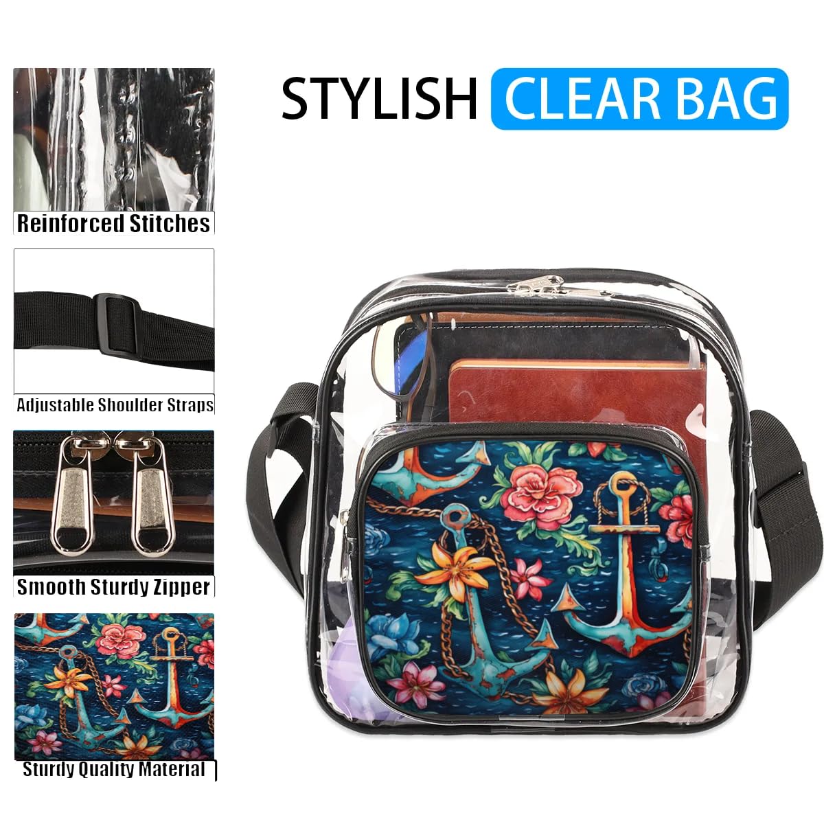 Skonsati Clear Crossbody Messenger Bag - Waterproof Transparent Fishing & Stadium Approved Purse for Women & Men - Perfect for Concerts, Travel & Outdoor Activities