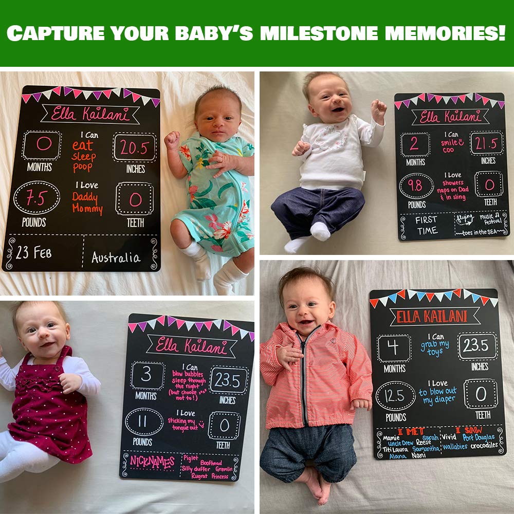 Baby Monthly Milestone Chalkboard Set with 2 Chalk Markers | 13