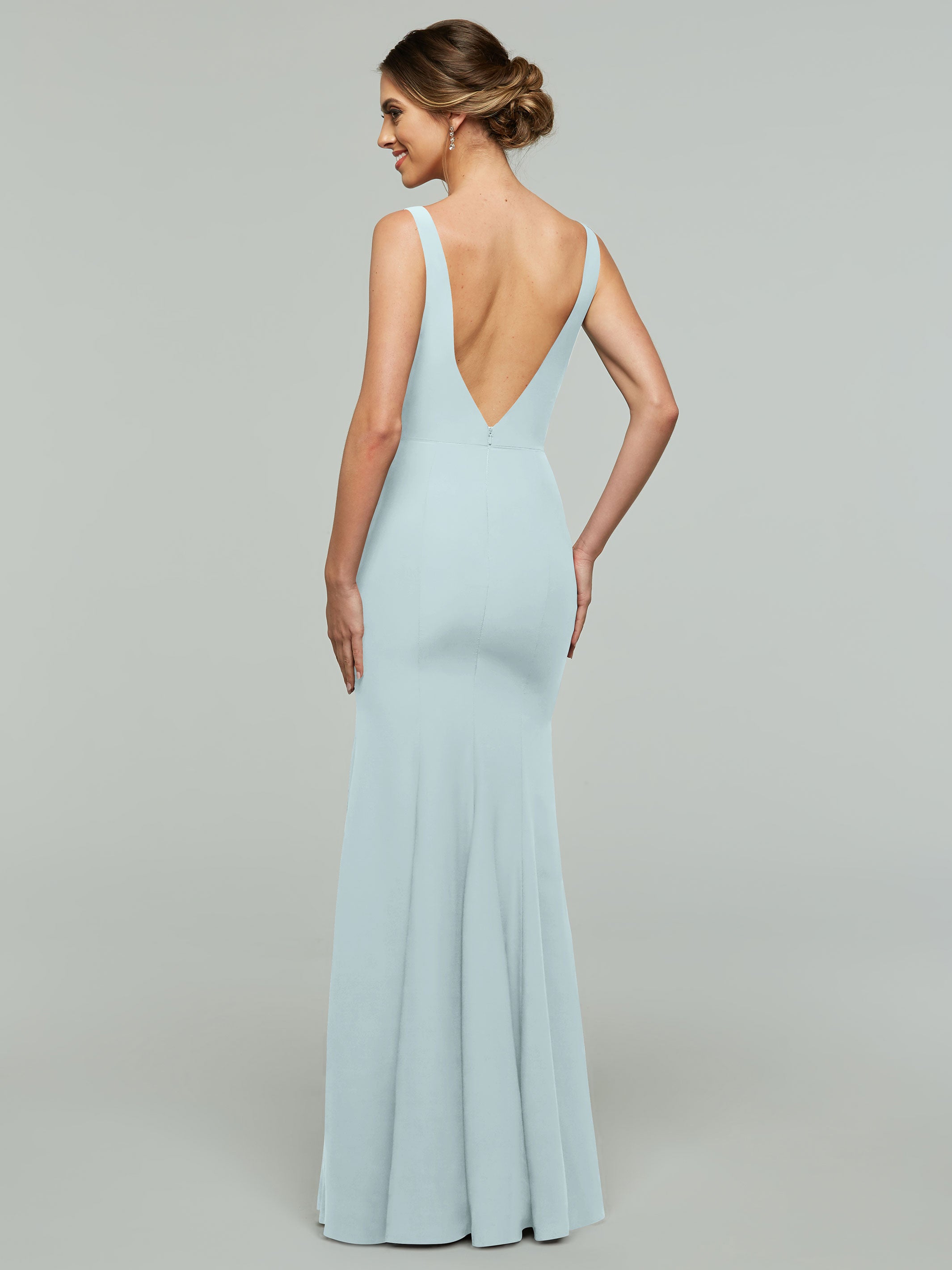 Elegant 83010 Mermaid Stretch Chiffon Bridesmaid Dress with Plunging V-Neckline - Perfect for Beach Weddings, Formal Events & Evening Parties