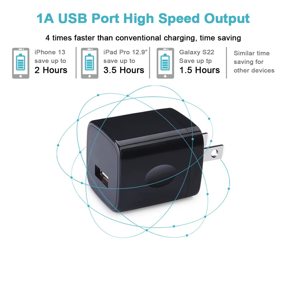 3-Pack USB Wall Charger Block - 5V/1A Single Port Fast Charging Cube for iPhone 15/14/13/12/11 Pro Max/SE/XR/XS/X/8/7/6/6S, iPad, Samsung Galaxy S24/S23/A15/A14, Google Pixel 8, Moto - Perfect for Home, Office & Travel Charging
