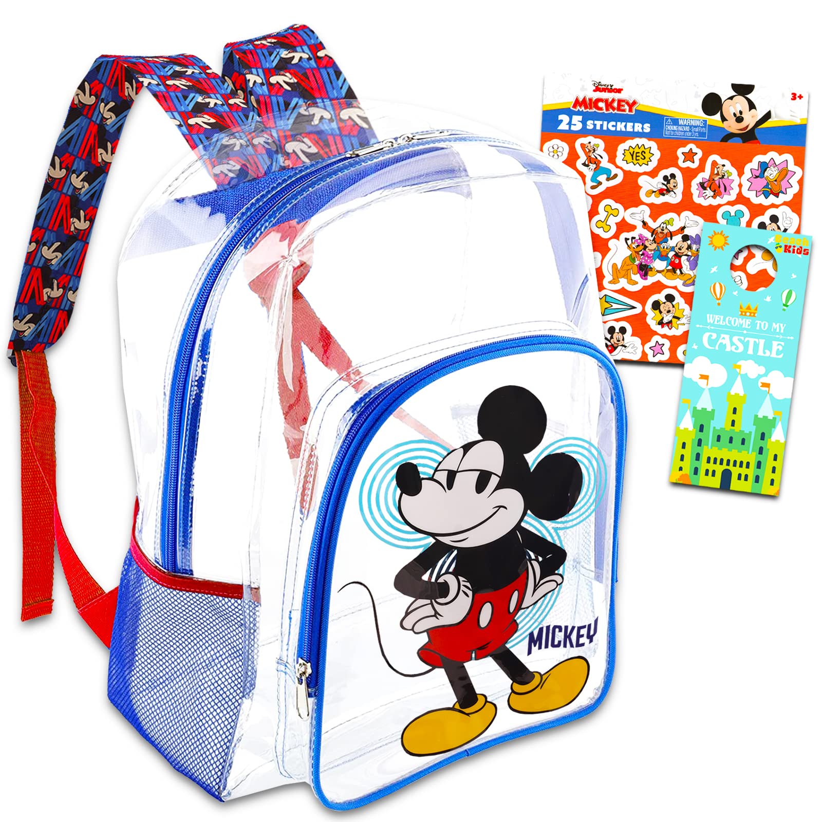 Mickey Mouse Clear Backpack for Boys 8-12 Years Old | 16 Inch Transparent School Backpack with Mickey Stickers | Perfect for School, Travel, and Disney Theme Parks
