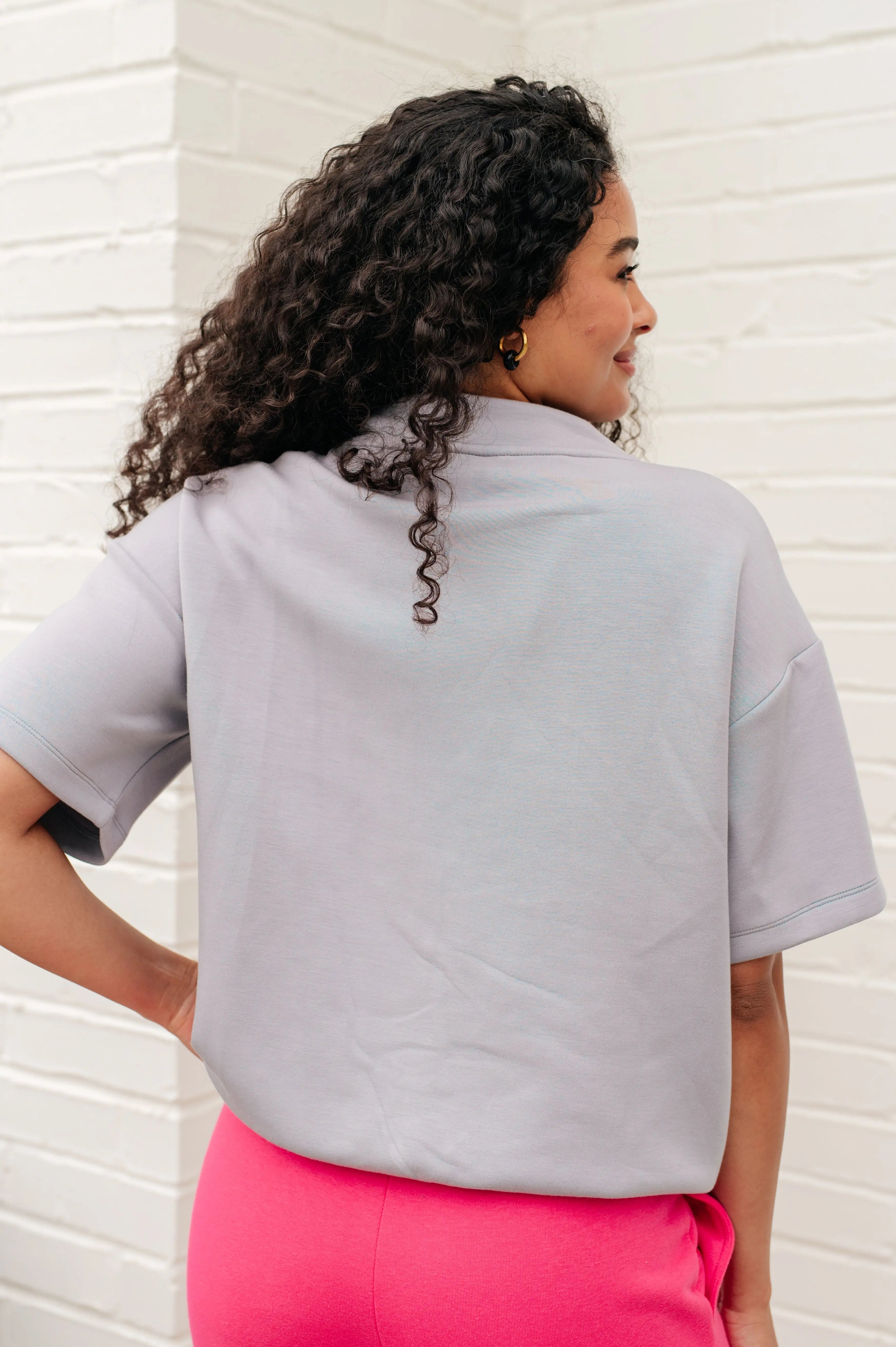I Just Felt Like It Mock Neck Top in Mystic Grey - Women's Casual Long Sleeve T-Shirt for Everyday Wear, Office & Date Outfits