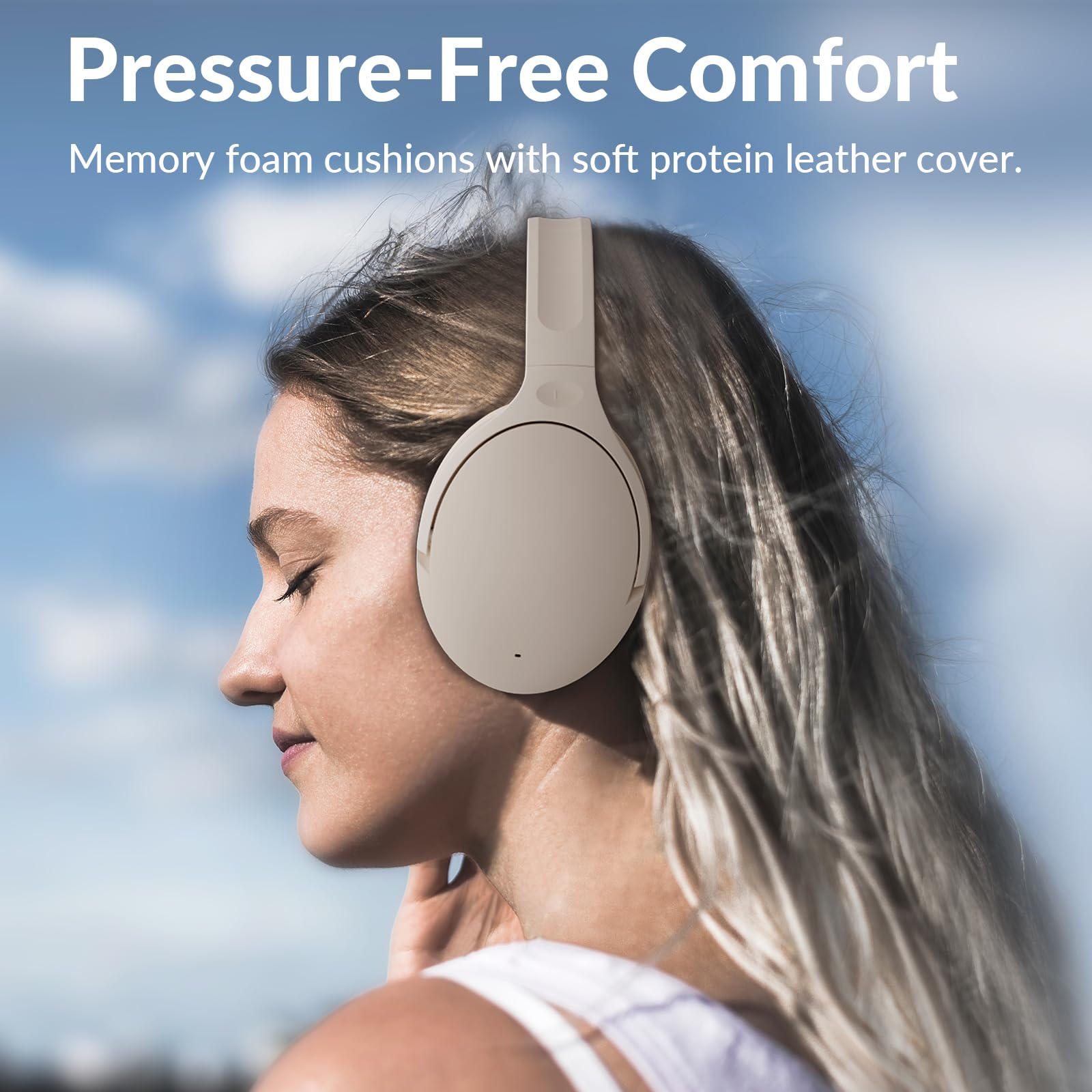 TONEMAC H3 Wireless Over-Ear Headphones with Adaptive Noise Cancelling, 80H Playtime, Foldable Design - Perfect for Gym, Travel, Home Office & Commuting