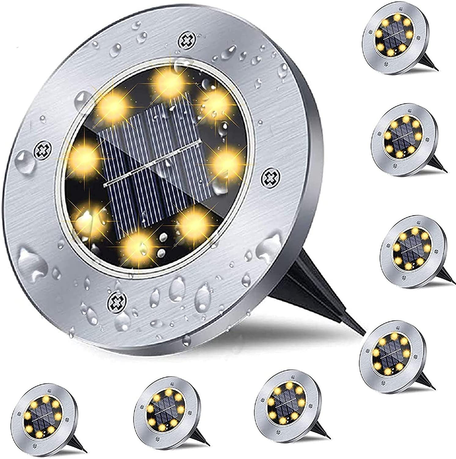 Solar Powered Outdoor Ground Lights - Waterproof Garden Pathway Lights, 8 Pack Warm White LED Landscape Lighting for Yard, Deck, Lawn, Patio & Walkway | Perfect for Garden Decor, Driveway Marking & Nighttime Safety