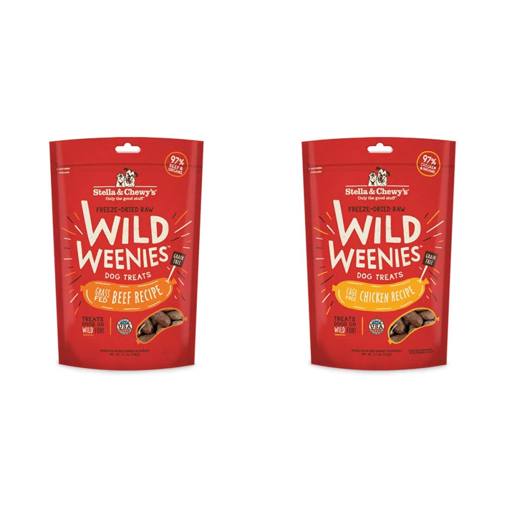 Stella & Chewy's Wild Weenies Freeze-Dried Dog Treats - 2 Pack Variety Bundle (Beef & Chicken) - Grain-Free, Protein-Rich Natural Treats for Training & Rewarding Large Dogs