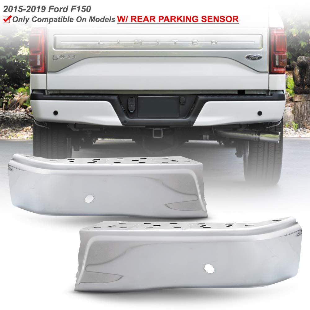 ACANII Chrome Steel Rear Bumper Face Bars End Caps with Sensor Holes for 2015-2019 Ford F150 - Left & Right Set | Perfect for Off-Road Protection & Truck Customization
