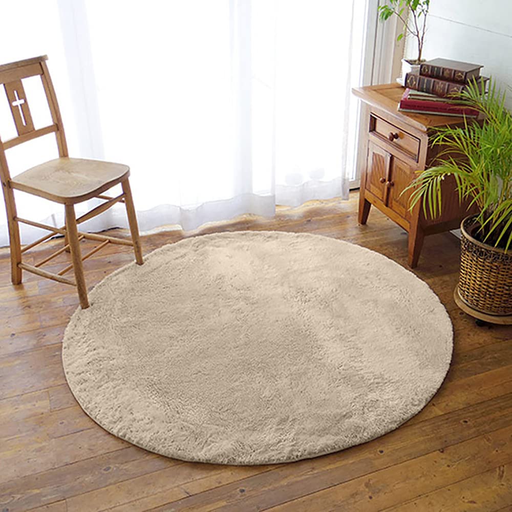 Fluffy Round Shaggy Rug - Ultra Soft & Skin-Friendly Nursery Rug for Boys & Girls Room - 6.6x6.6ft Beige Circle Carpet - Perfect for Bedroom, Playroom & Home Decor