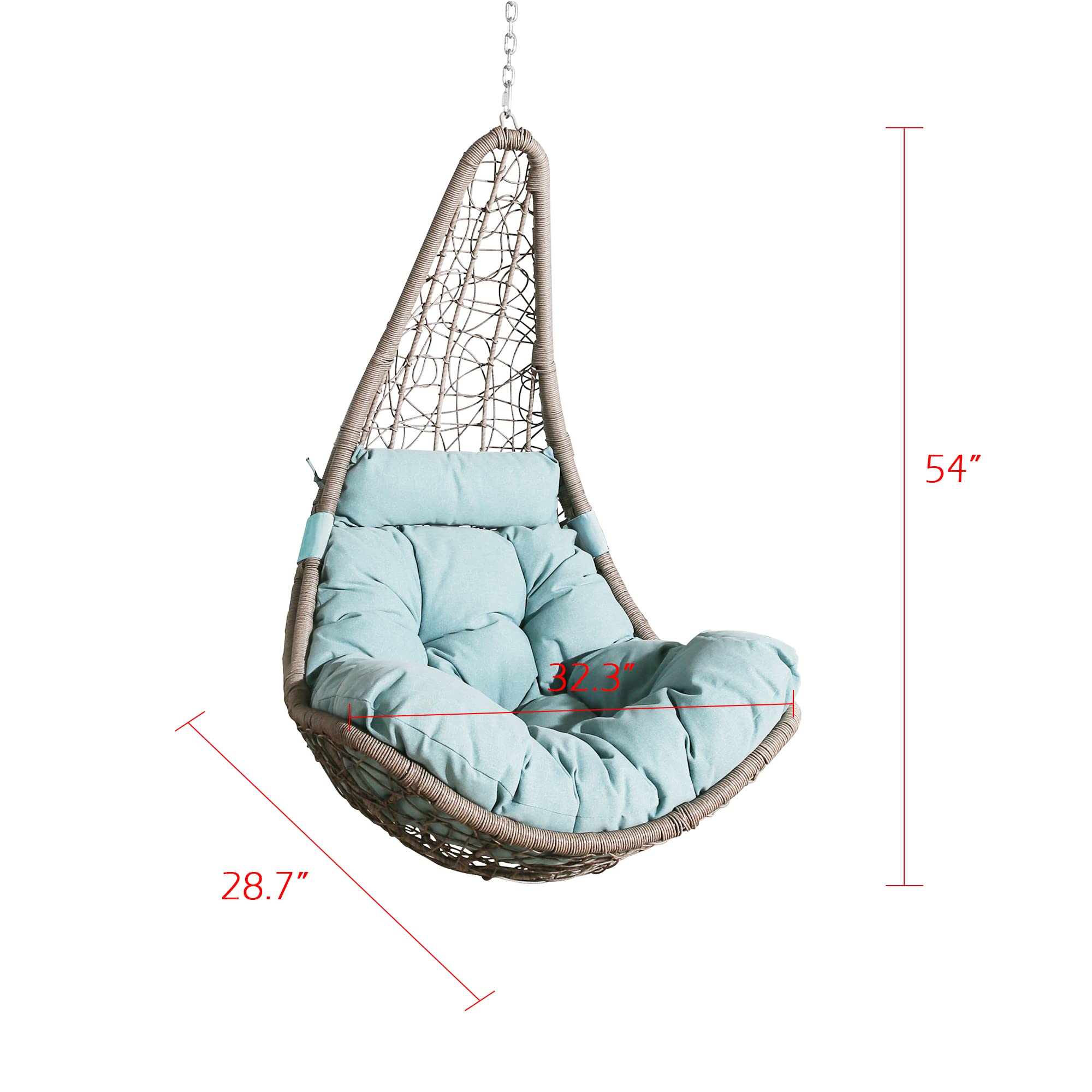 Outdoor Hanging Egg Chair - Wicker Swing Hammock with Cushion & Pillow for Patio, Garden, Balcony or Bedroom - Turquoise Boho Lounge Chair for Relaxing & Reading