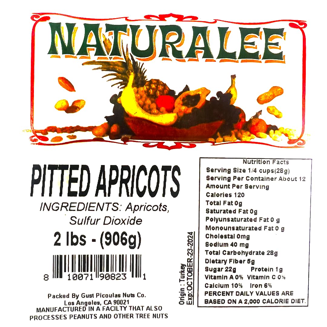 Naturalee Dried Apricots 2 lb - Pitted, No Sugar Added, Gluten Free, Vegan, High Fiber Snack - Perfect for Healthy Snacking, Baking & Trail Mixes