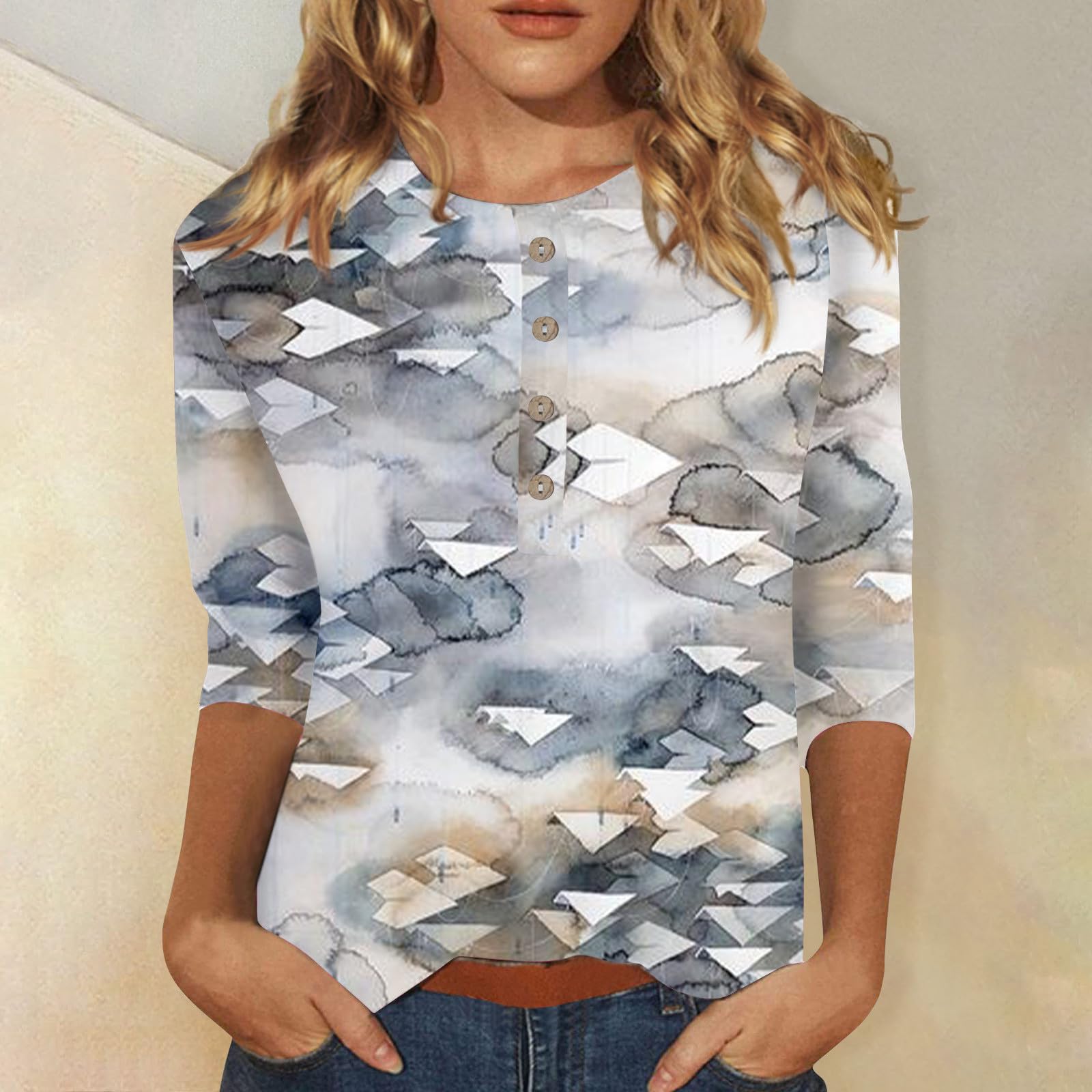 Trendy Women's 3/4 Sleeve Graphic Tops - 2024 Summer Casual Tunic Blouses & Cute Basic Tees for Work, Date Night & Weekend Outfits