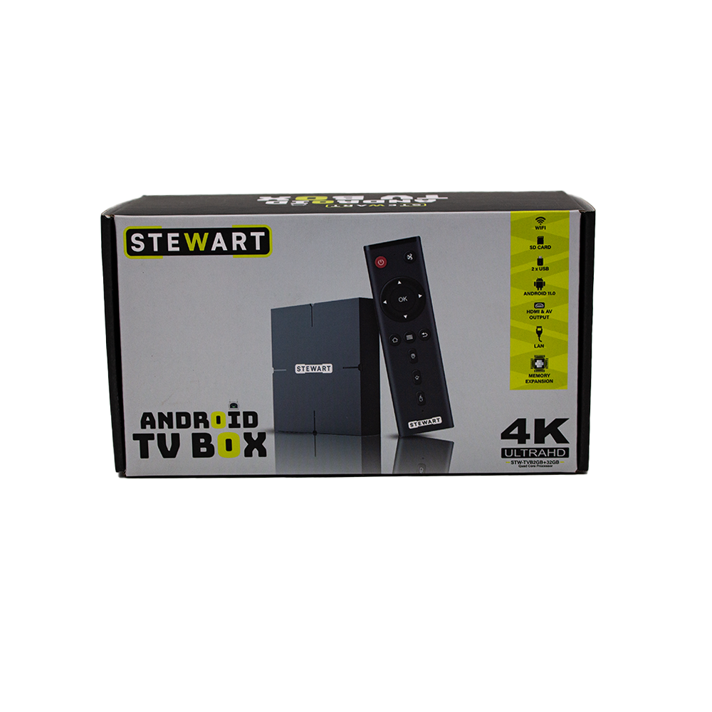 Stewart OTT TV Box 2GB RAM 32GB Storage - Android Streaming Media Player for 4K Ultra HD Smart TV with Netflix, YouTube, Prime Video | Perfect for Home Entertainment & Movie Nights