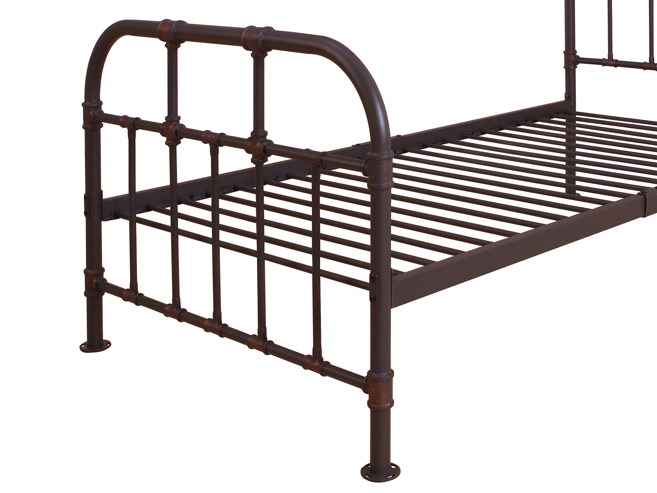 Industrial Metal Twin Size Bed Frame with Pipe Design - Brown Finish | Sturdy & Durable for Kids Room, Guest Bedroom or Small Space