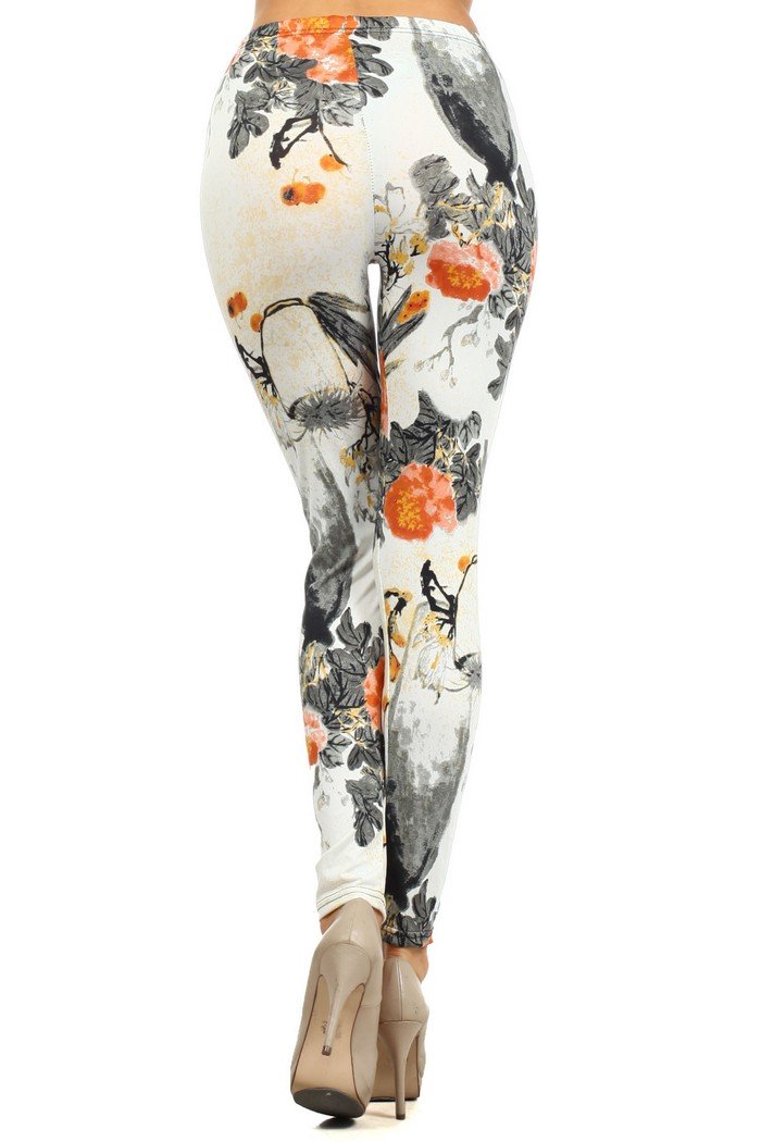 Women's High Waisted Yoga Leggings - Stretchy Comfortable Workout Pants with Japanese Watercolor Print for Gym, Running & Lounge Wear