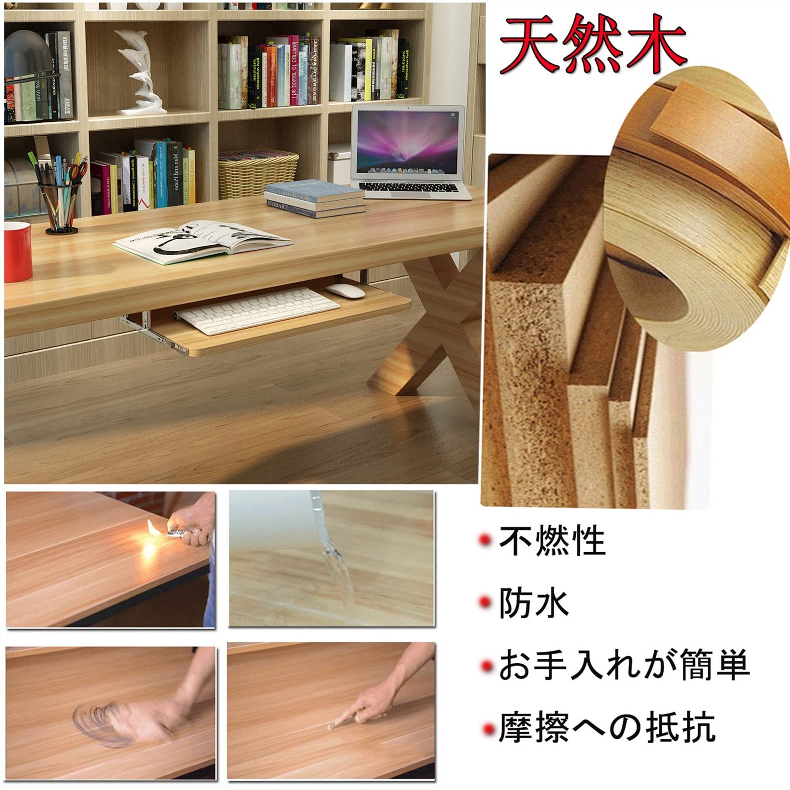 Under Desk Keyboard Tray - 24cm Sliding Drawer with Mouse Storage, Fits 54/60/70x27cm Keyboards - Ergonomic Computer Workspace Solution for Home & Office Desks