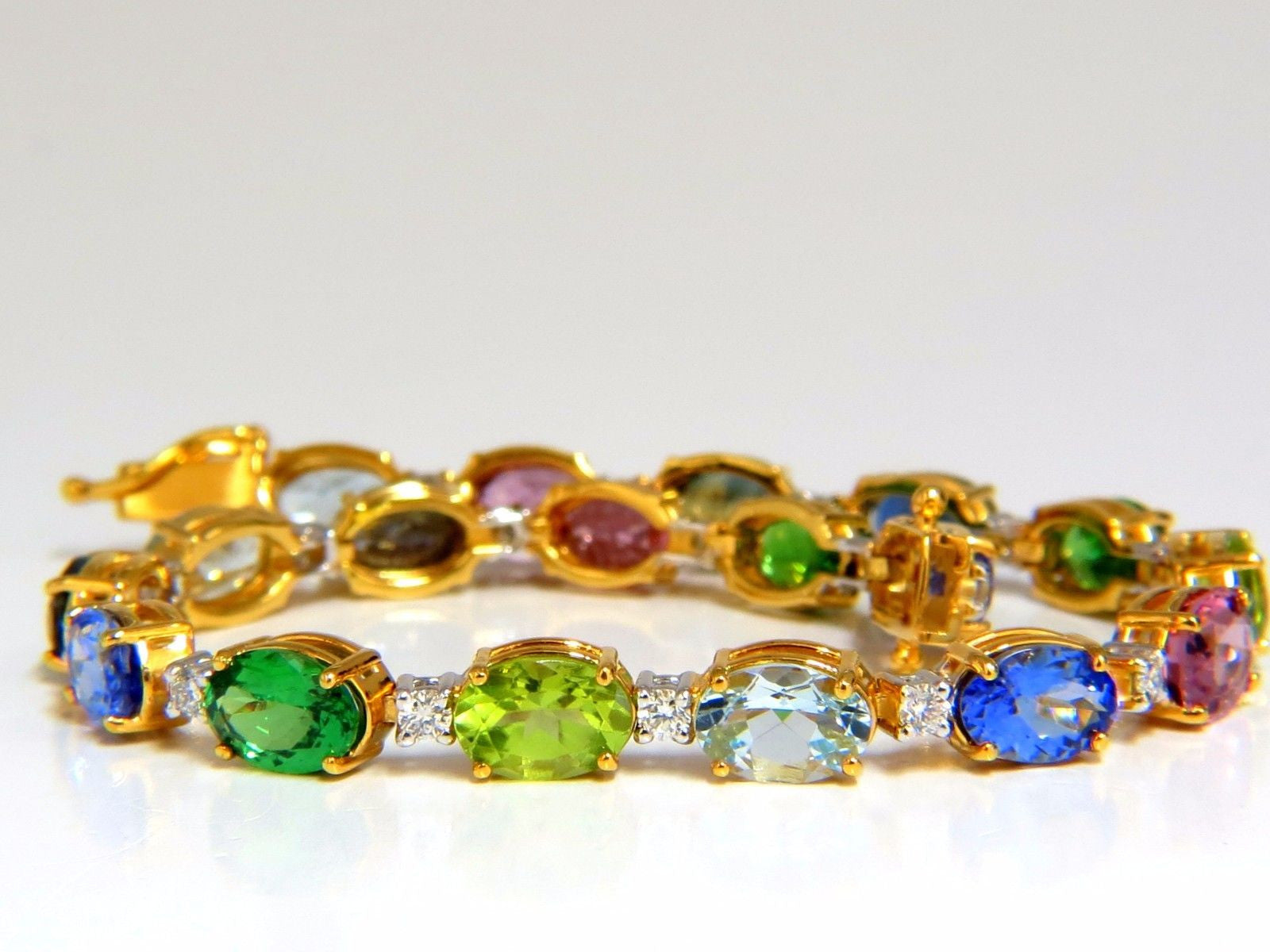 15.17ct Natural Tsavorite Spinel Tanzanite Aquamarine Sapphire Diamond Bracelet for Women - Luxury Gemstone Jewelry Gift for Wedding, Anniversary & Special Occasions