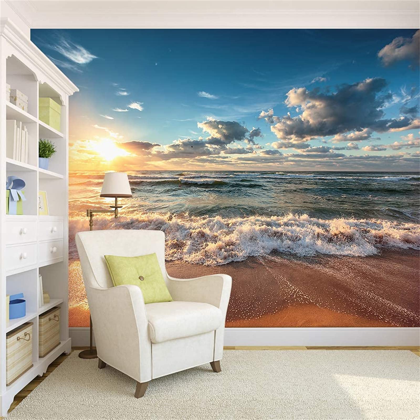 FLFK 3D Sunset Gold Beach Peel and Stick Wallpaper - Self-Adhesive Removable Large Wall Mural (78.7x59 inches) for Living Room, Bedroom & Home Decor - Perfect for Coastal Themed Interiors and Vacation Vibes