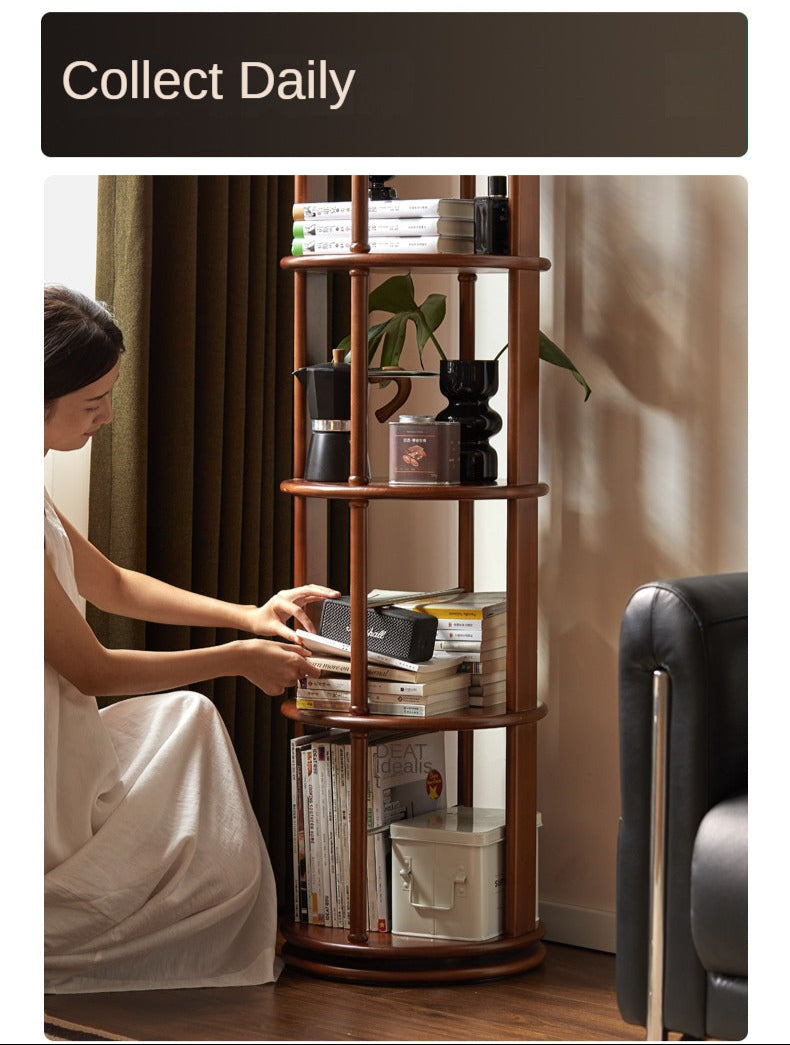 Solid Poplar Wood Rotating Bookshelf - 360° Swivel Floor Bookcase for Living Room, Office & Bedroom Storage & Organization