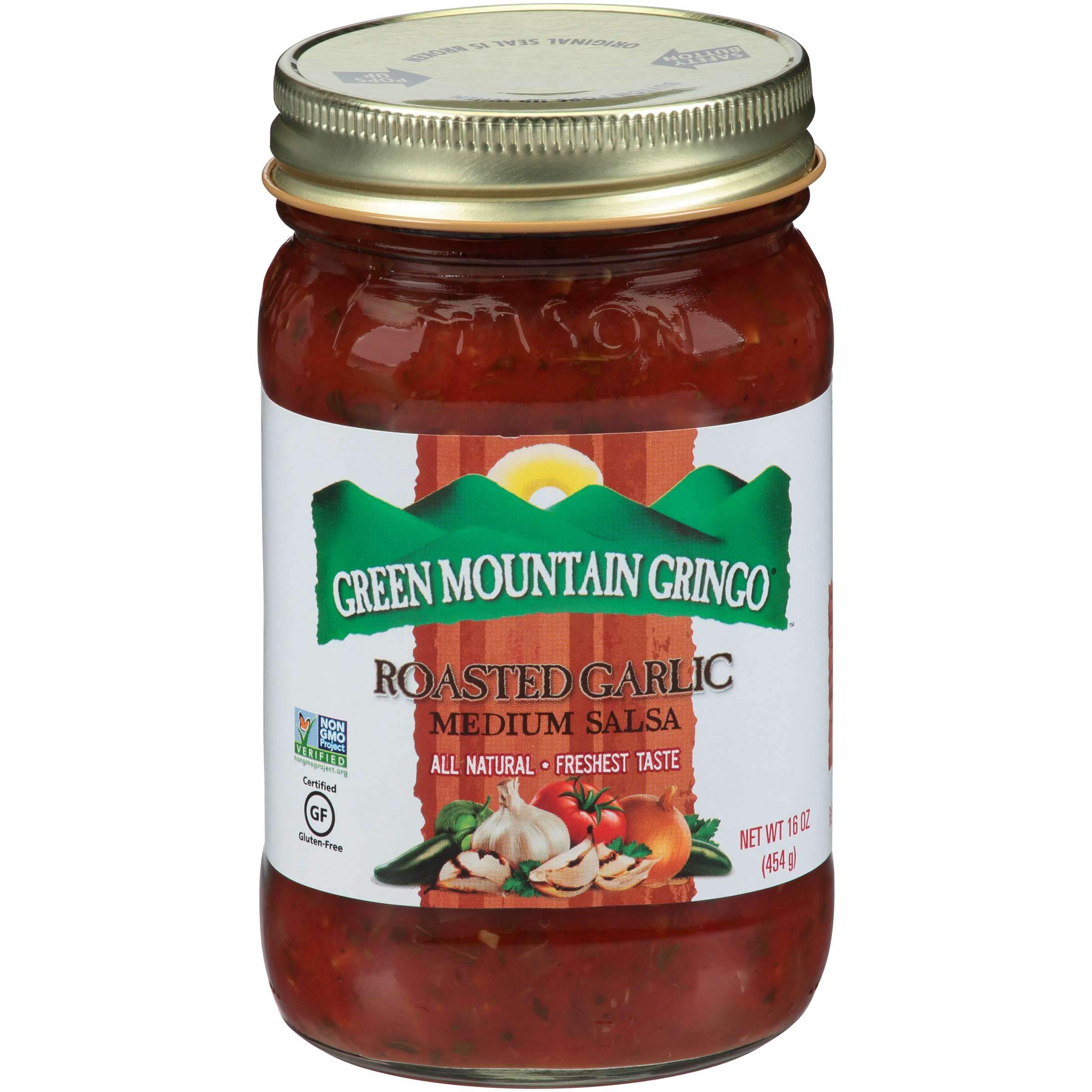 Green Mountain Gringo Fire Roasted Garlic Salsa - 16oz Jar (Pack of 12) | Authentic Mexican Salsa for Chips, Tacos, Nachos & Party Dips | Restaurant Quality Salsa for Home & Events