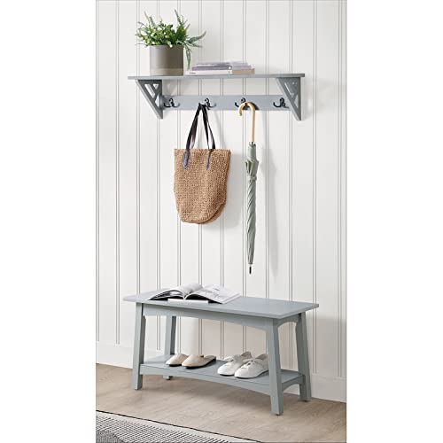 36-inch Coventry Open-Design Coat Hook & Bench Hall Tree Set - Traditional, Modern & Cottage Style Entryway Organizer with 4 Double Hooks & Shelf - Perfect for Entryways, Laundry Rooms & Mudrooms - Easy Assembly Home Storage Solution