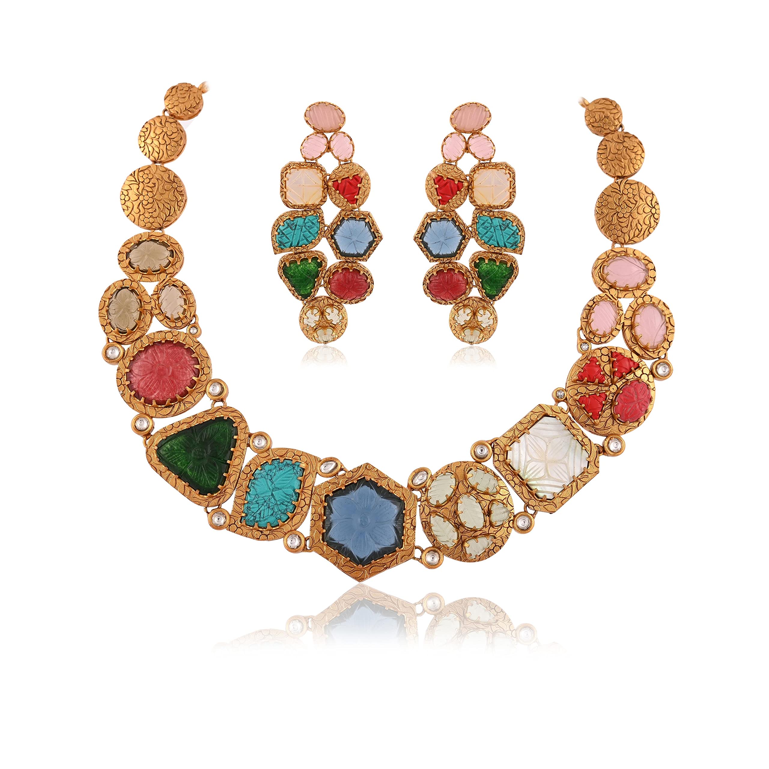 22K Gold Plated Oxidized AGULKA Necklace Set for Women - Multi Colored Choker & Earrings Jewelry Set | Elegant Lace Necklace for Girls, Bridal Wedding Accessories | Perfect for Parties, Date Nights & Special Occasions