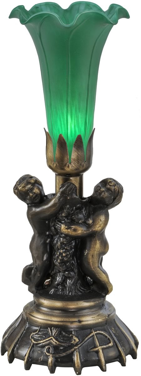 13H Green Twin Cherub Pond Lily Mini Lamp - Decorative LED Night Light for Garden, Patio, or Home Décor - Perfect for Outdoor and Indoor Use