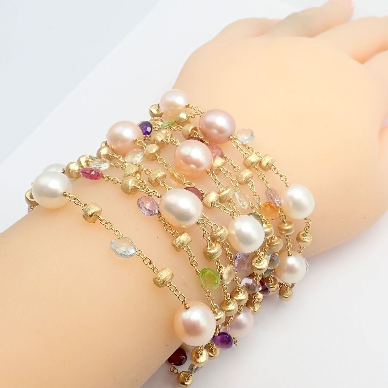 Marco Bicego 18k Yellow Gold Pearl Bracelet with Multicolor Gemstones - Elegant Jewelry for Women, Perfect for Weddings, Parties & Special Occasions